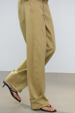 ZARA ДЖИНСЫ ОБЪЕМНОГО КРОЯ С ХЛЯСТИКАМИ, СВЕТЛО-ОЛИВКОВЫЙ