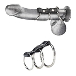 Металлический хомут для пениса 3 Rings Gates of Hell (Цвет: черный с серебряным)