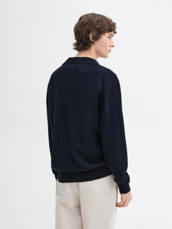 Massimo Dutti Свитер из 100% кашемира с воротником-поло, темно-синий