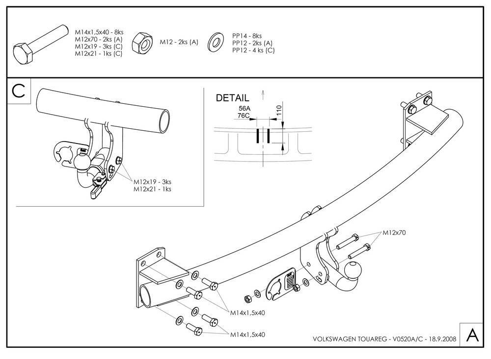 Фаркоп оцинкованный Galia V052C для Audi Q7 2006-2015, Porsche Cayenne 2002-2010, 2010-, Volkswagen Touareg 2002-2010, 2010-(паспорт и сертификат в комплекте)(без электрики)