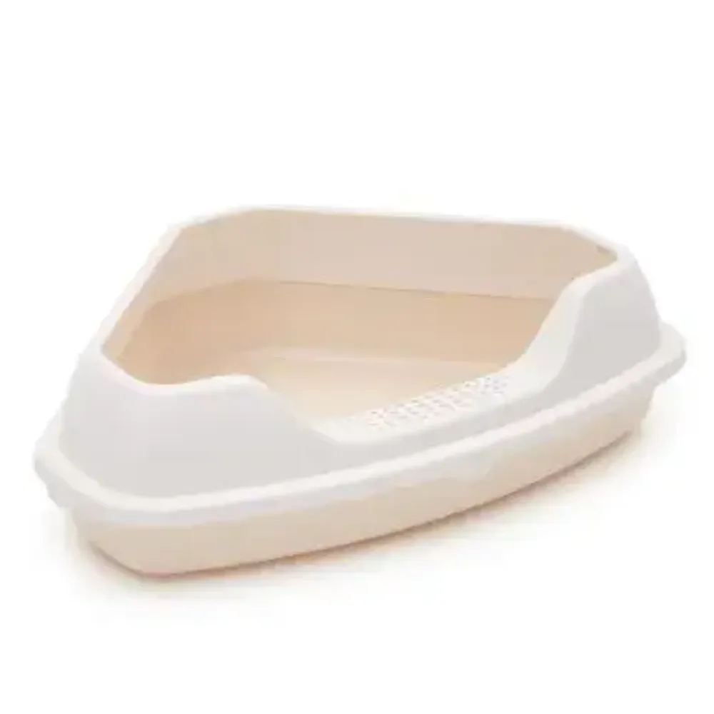 Туалет для кошек угловой с рамкой ЧК бежевый 55,5*41,5*15