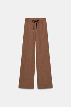 ZARA БРЮКИ ПРЯМОГО КРОЯ С ЭЛАСТИЧНЫМ ПОЯСОМ, РЫЖЕВАТО-КОРИЧНЕВЫЙ