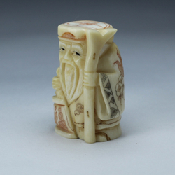 Нэцкэ Дзюродзин с посохом и иероглифом счастье