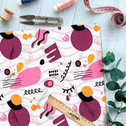 Ткань ниагара сиреневые космические пятна на белом фоне с волной