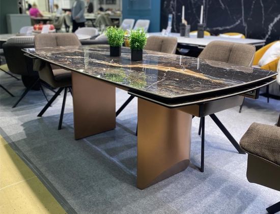 Стол ПУАНТО 200 TITANIUM LAWA NERO, керамика / МЕДЬ каркас