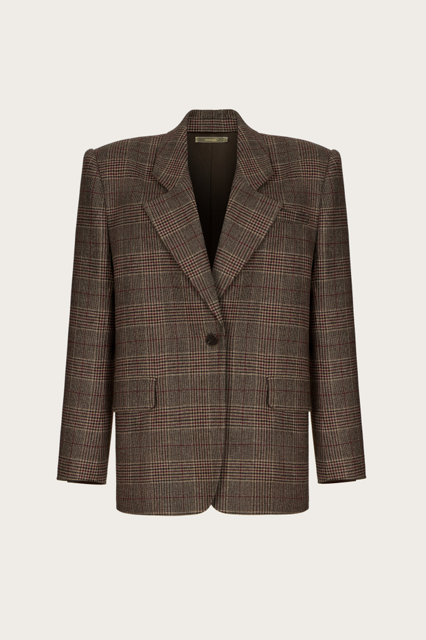 ЖАКЕТ ИЗ КОРИЧНЕВОЙ КОСТЮМНОЙ ШЕРСТИ