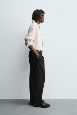 ZARА РУБАШКА СВОБОДНОГО КРОЯ В ПОЛОСКУ, ЭКРЮ/ЧЕРНЫЙ