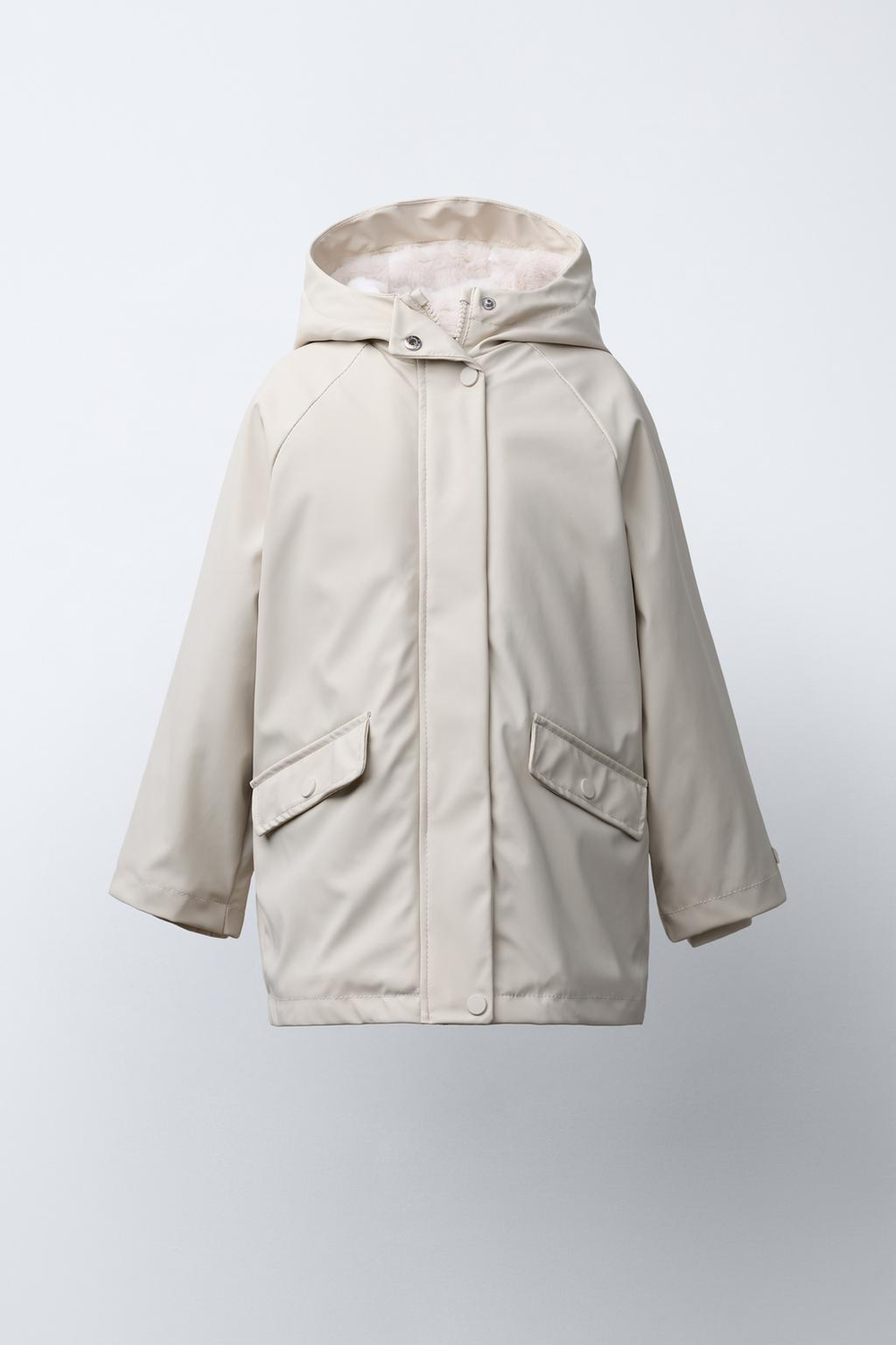 ZARA ПРОРЕЗИНЕННАЯ КУРТКА WATER REPELLENT С ЭФФЕКТОМ МЕХА, ЭКРЮ