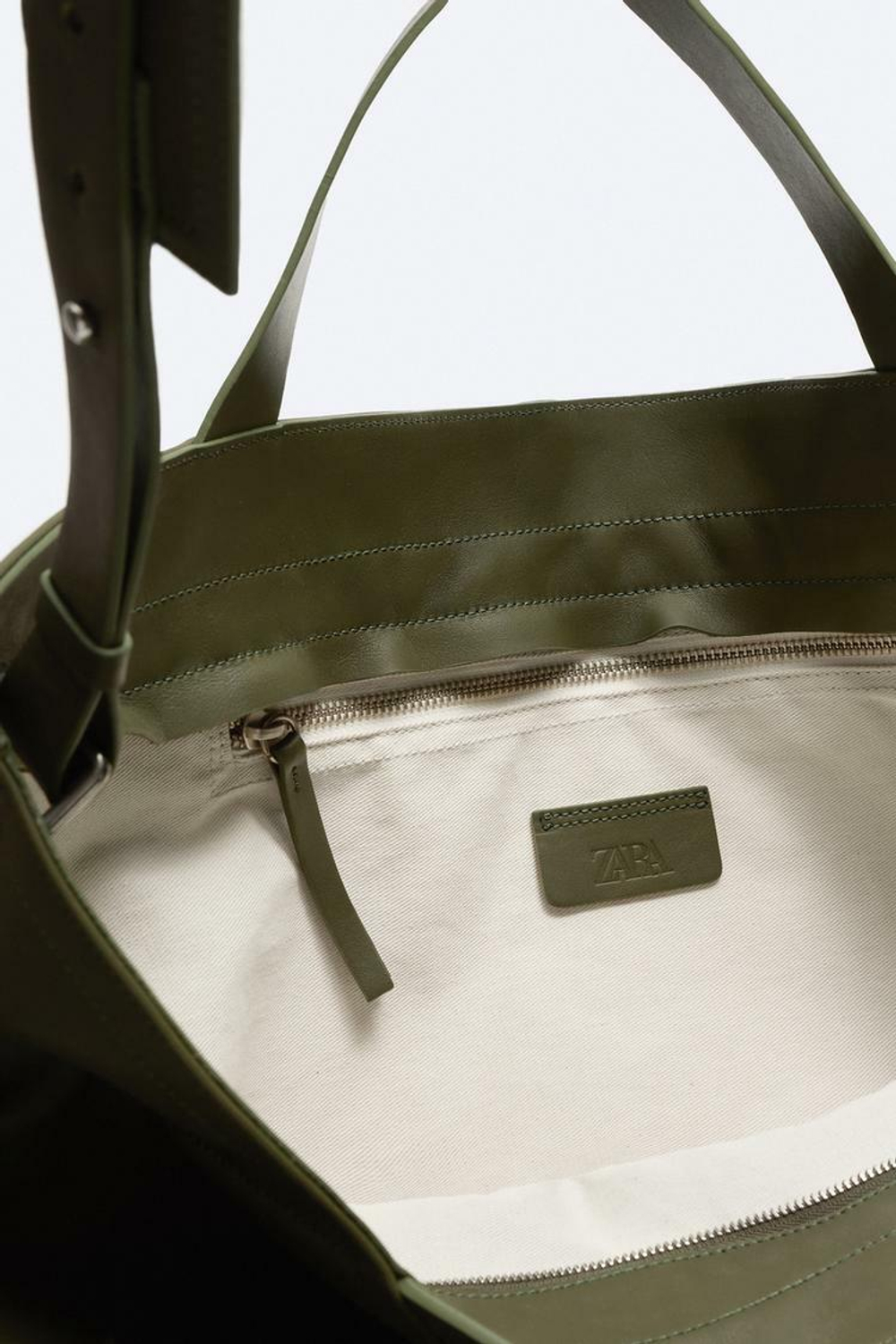 ZARA CУМКА-ШОПЕР КОЖАНАЯ, ЗЕЛЕНЫЙ