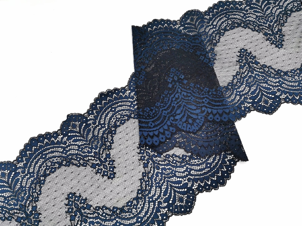 Эластичное кружево, 23см, темно-синее с черным, (Арт: EK-2613), м