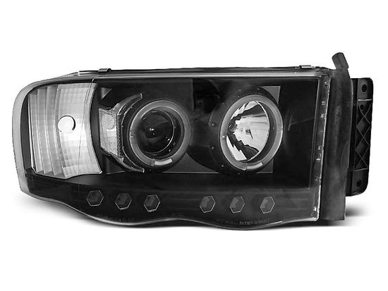 Передние фары angel eyes black для Dodge Ram 02-06