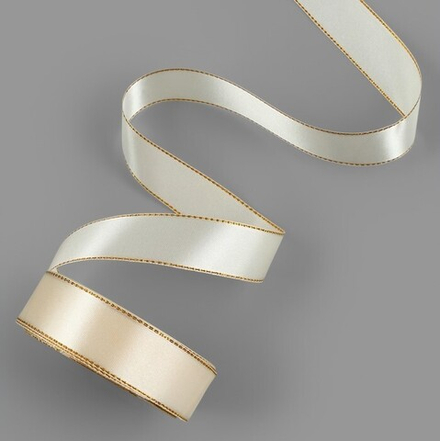 Лента атласная 25 мм Золотые нити Бежевый, 22 м