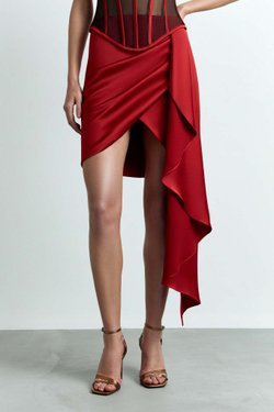 Драпированная мини-юбка из сатина с воланом