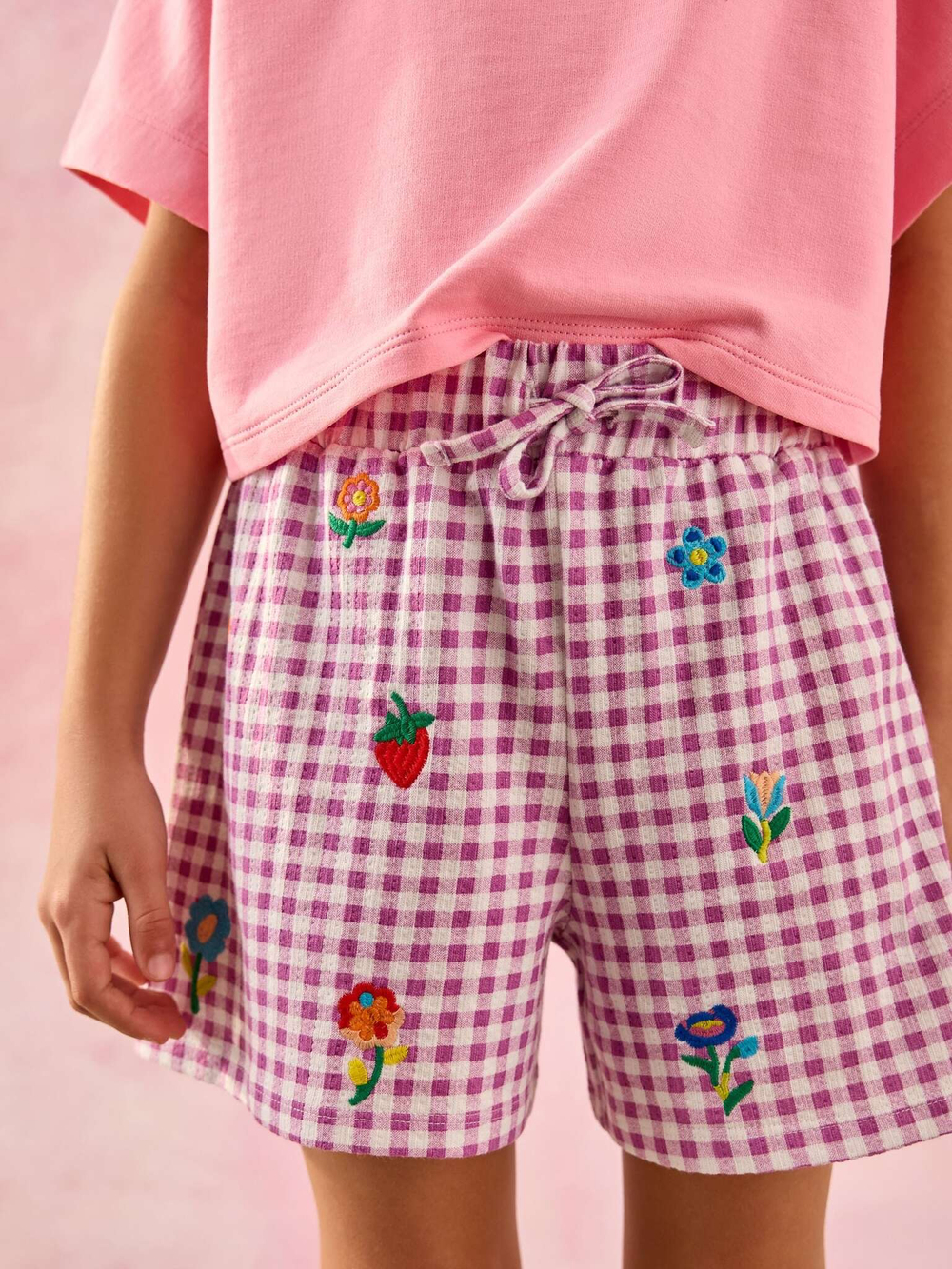 Шорты с вышивкой для девочки Next AH9-459, Фиолетовый, Белый