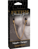 Чёрные с золотом зажимы на соски Gold Chain Nipple Clamps (Цвет: золото)