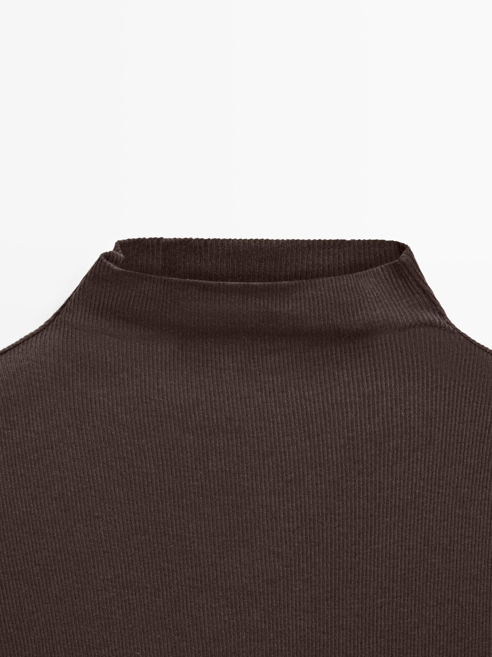 Massimo Dutti Хлопковая футболка в рубчик с длинными рукавами, коричневый