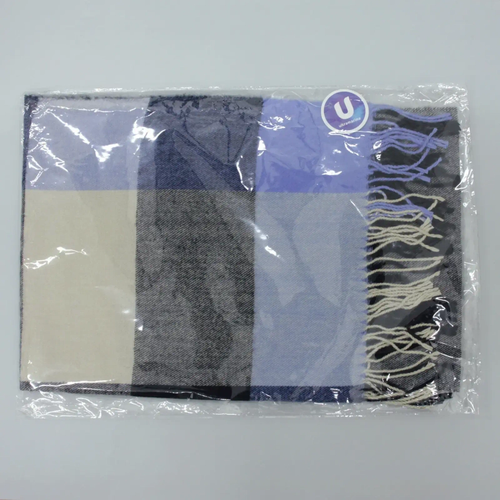 Палантин - шарф «ZIMA», принт в клетку, цвет синий/серый, 180*70см (230гр)