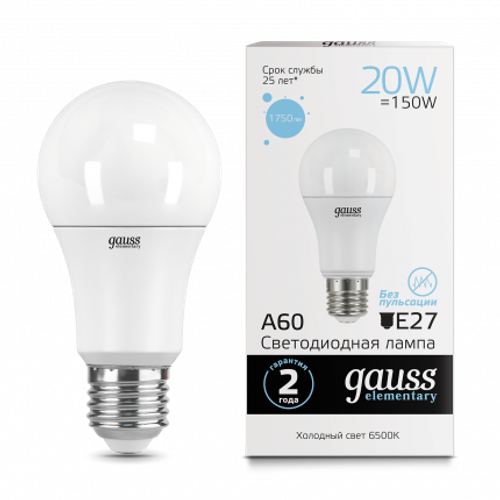 Лампа Gauss LED Elementary A60 20W E27 1750lm 6500K  23239