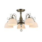 Люстра на штанге 5x40Вт E27, металл/стекло/хрусталь, бронза, белый матовый плафон