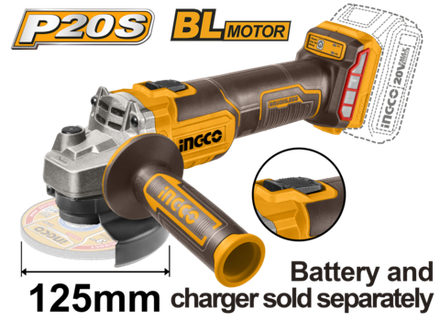 Аккумуляторная угловая шлифовальная машина (УШМ) INGCO CAGLI221253 INDUSTRIAL 20 В 125 мм