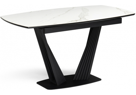 Керамический стол Woodville Вейл 160(205)х89 белый мрамор snow white, черный