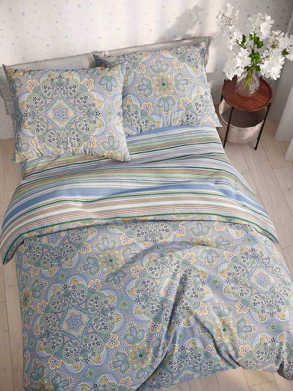 Постельное белье Сказка "Бисер/Бисер (компаньон)" евро Наволочка 50х70 см 2 шт Простынь 240х215 см Пододеяльник 200х215 см, перкаль