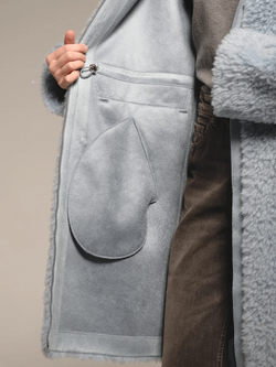 Шуба из 100% шерсти мериноса, голубая, Severina