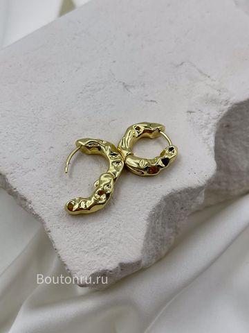 Серьги кольца золотистые мятые