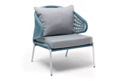 "Милан" кресло плетеное из роупа, каркас алюминий светло-серый (RAL7035) муар, роуп бирюзовый круглый, ткань светло-серая