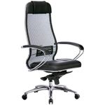 Кресло руководителя Метта "Samurai" SL-1.03/SL-1.04, сетка/кожа черная, механизм качания