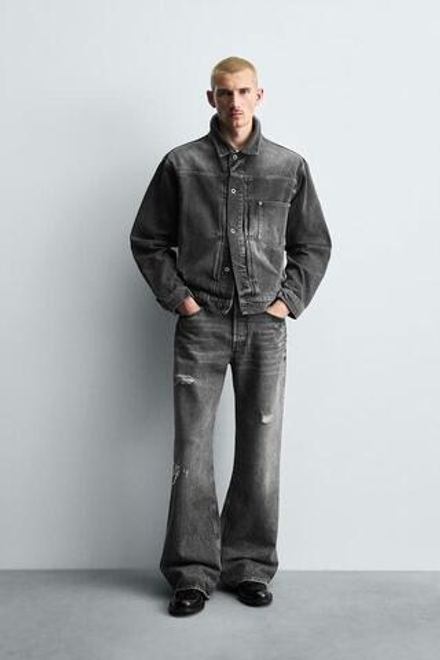 ZARA ДЖИНСЫ WIDE FLARE FIT, СЕРЫЙ