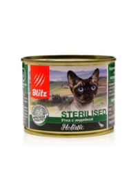Blitz 200г конс. Holistic Sterilised Duck&Turkey Влажный корм для стерилизованных кошек Утка и индейка (паштет)