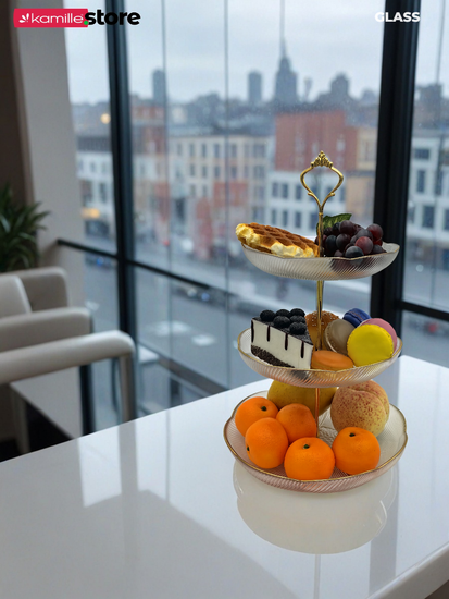 Блюдо-этажерка 3 яруса, стекло с золотой обводкой