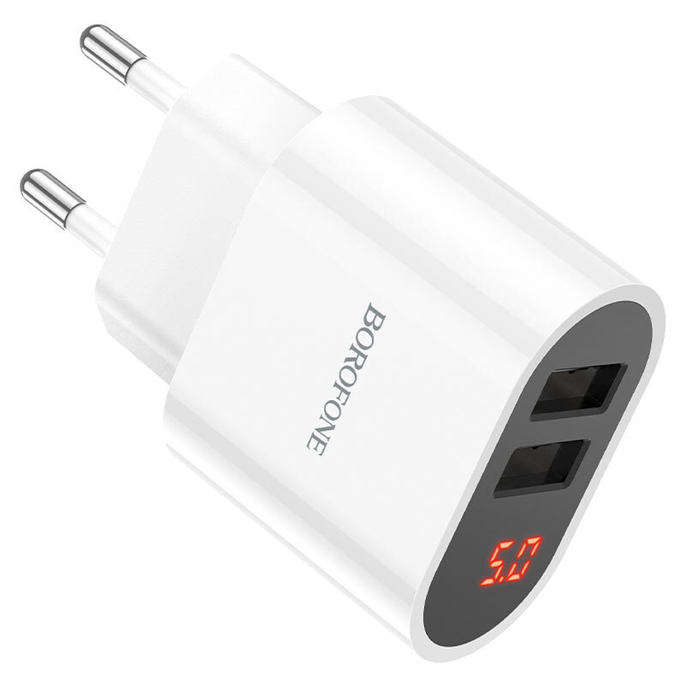 Сетевой адаптер питания BOROFONE BA63A  2USB 2.4A  LCD (белый)