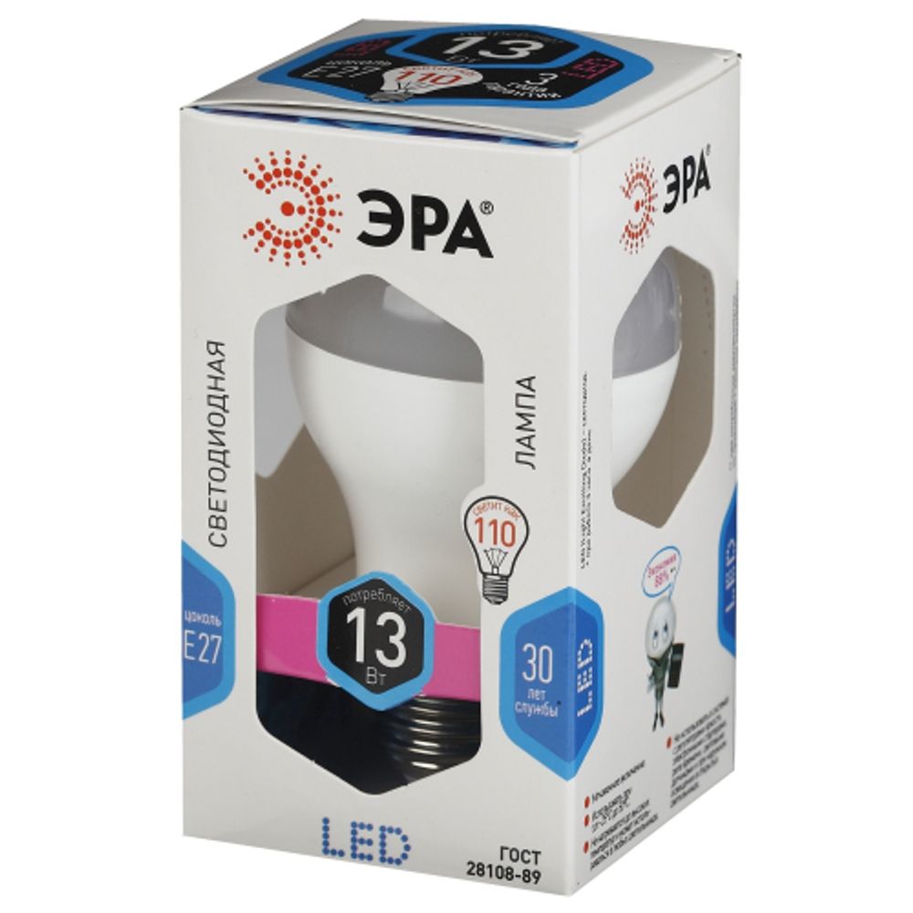 Лампа светодиодная ЭРА STD LED A60-13W-840-E27 13Вт груша нейтральный белый свет Е27 | Лампы cветодиодные Груша (A)