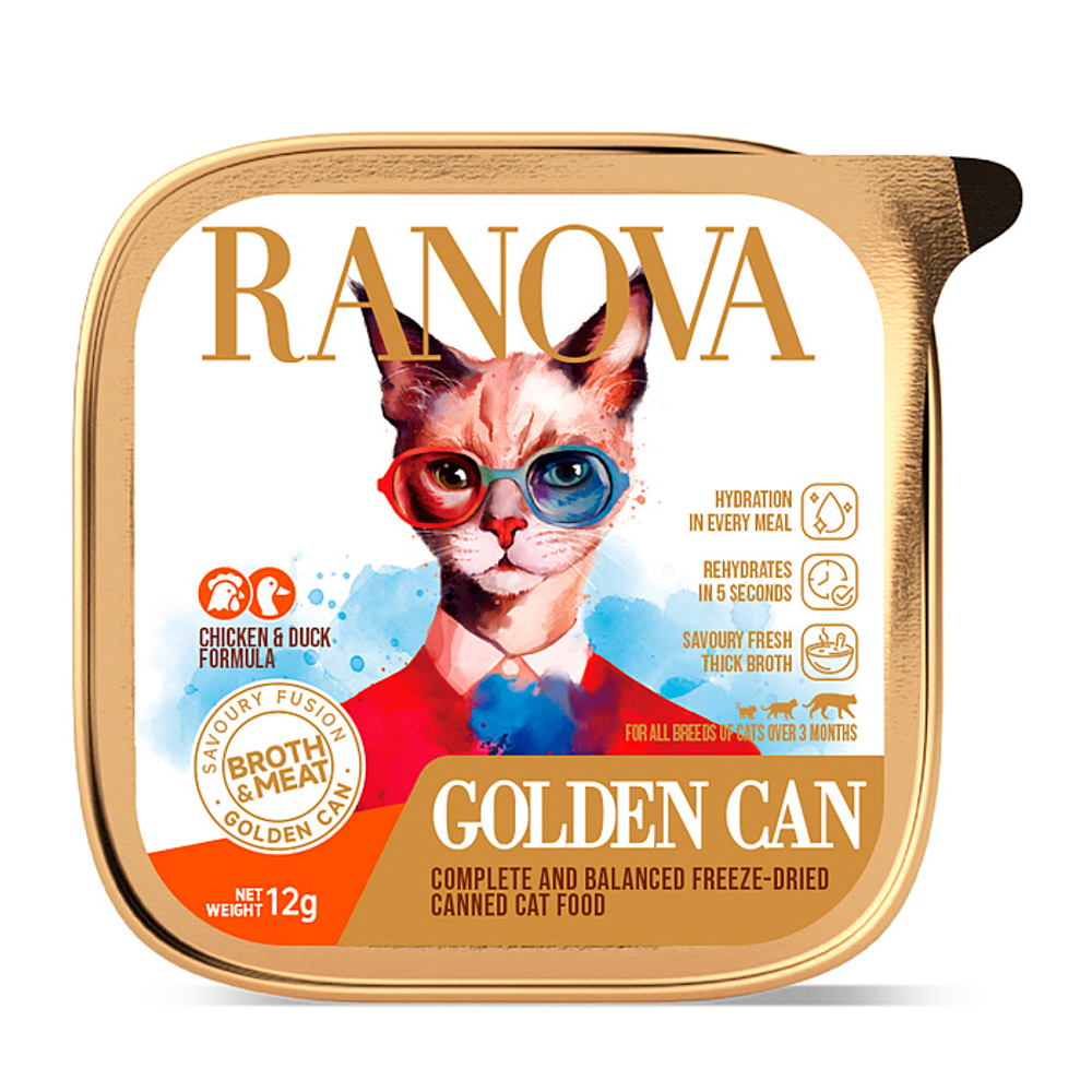 Полнорационный сухой (сублимированный) корм Ranova для кошек консервированный с курицей и уткой, 12 г