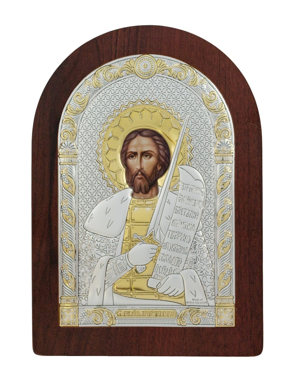 Александр Невский, икона арочная, красное дерево 120х160