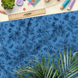 Ткань барби наброски синих цветов на голубом фоне