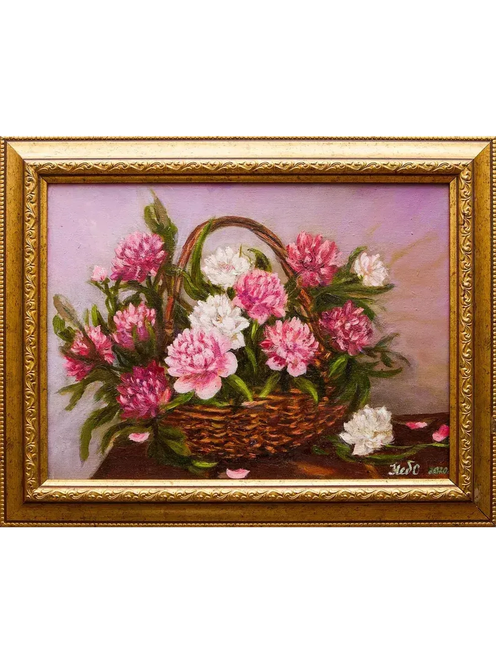 Картина маслом "Корзина пионов" Небылова