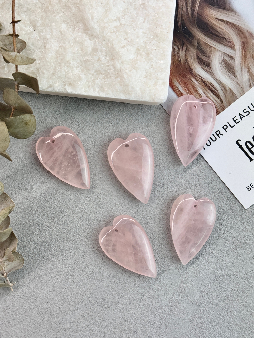Подвеска сердце, розовый кварц 40*25 мм