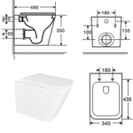 Унитаз подвесной Azario Teramo 490х340х350 безободковый, с быстросъемным сиденьем микролифт (AZ-0052)