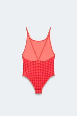 ZARA КУПАЛЬНИК В ПОЛОСКУ - LIMITED EDITION, КРАСНЫЙ/КОРАЛЛОВЫЙ
