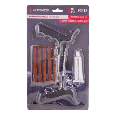 Набор инструментов для ремонта шин 8пр.(шило,протяжка,шнуры-5шт,клей), в блистере Forsage F-904T8