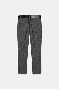 ZARA БРЮКИ В ЕЛОЧКУ С ПОЯСОМ, КОРИЧНЕВЫЙ