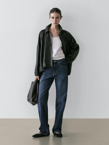 Massimo Dutti Джинсы прямого кроя с высокой талией, средне-синий