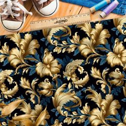 Ткань премиум атлас золотые листья