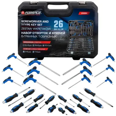 Набор инструментов, отвертки с ключами Т-образными 6-гранными, набор 26пр. Forsage F-2269H