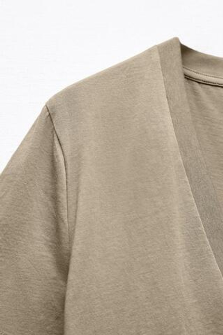 ZARA ФУТБОЛКА ИЗ ХЛОПКА С ЭНЗИМНОЙ ОБРАБОТКОЙ, СЕРО-КОРИЧНЕВЫЙ