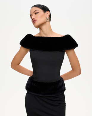 Топ из костюмной ткани с мехом