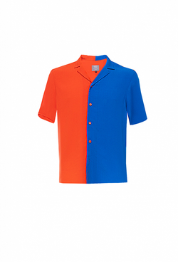 Рубашка с коротким рукавом сине-оранжевая 02-06-23 SS men